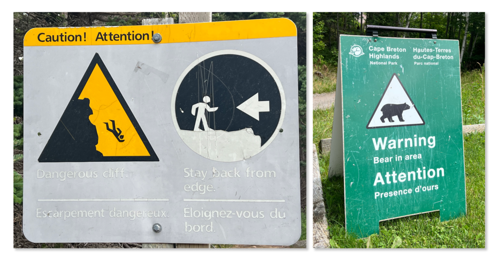 Photo of two warning signs that use icons to easily show the message