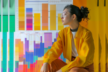 Woman contemplating alternatives to stacked bar charts.
