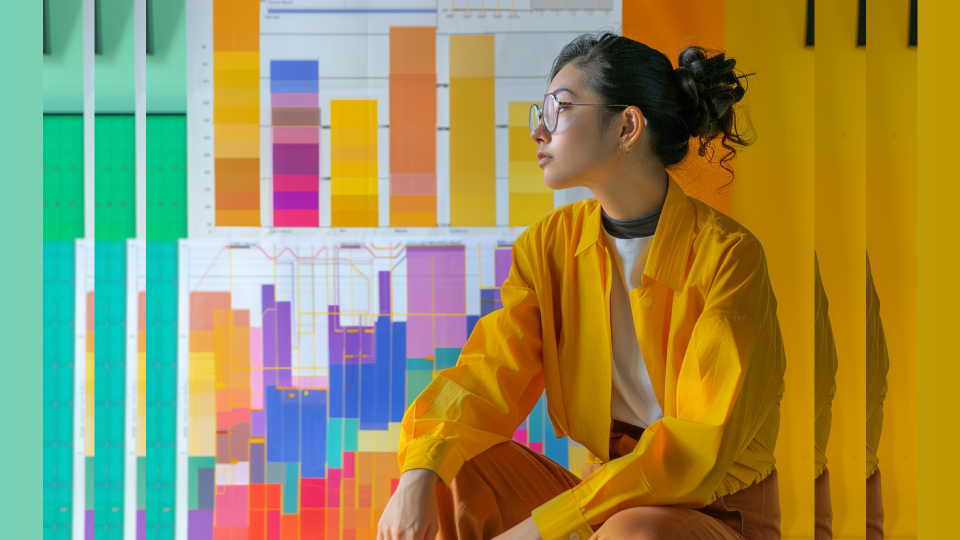 Woman contemplating alternatives to stacked bar charts.